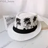 Szerokie brzegowe czapki wiadra str Panama kapelusz męski fedora czarny pasek drzewa TRILBY Summer Jazz oddychający moda derby sunhat yq240407