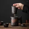 Conjuntos de teaware Qingxi Pottery roxa Copa rápida chá de cerâmica One Pote Duas xícaras de bolsa portátil Conjunto de viagens Mini