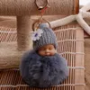 Keychains Lanyards Söt sömn baby docka Keychain Womens Bag Toy Fluffy Pom Artificial Plush Q240403