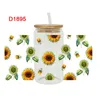 Adesivos de janela UV Flowers DTF transferência de suco feliz adesivo para os Óculos Libbey de 16 onças envolve garrafas D1830