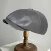 Stingy Brim Hats Mens äkta läder varm åttkantig hatt avslappnad retro nyheter pojke golf kör platt cabi vinter manlig konstnär gatsby q240404