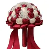 装飾的な花高品質18cmクリスタルウェディング装飾人工シルクローズブーケが大きな真珠で保持