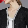 Women's Jackets Autumn Winter Luxury Beaded Tweed Jacket Retro Fashion Sequined Long Sleeved Female Black Wool Coat Outwear