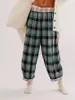 Frauenhosen Streifen Pyjama -Sets für Frauen 2 Stück Langarmknopf Down Bluse Gingham Wide Leg Lounge Y2K Baggy Nachtwäsche Outfits