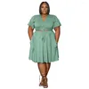 Werk jurken 2024 Zomer mode ruches mouw veter v-hals t-shirt rok twee delige se solide comfortabel casual plus size suit