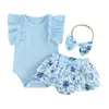 Ensembles de vêtements pour bébé fille des vêtements d'été Ruffles Raiper et élastique de jupe de jupe florale Set Set 3 pièces tenues