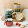 Mokken Europees Cartoon Animal Ceramic Coffee Cup Kindercadeau met deksel paar ontbijtmok mok porselein huisdecoratie