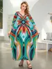 Green Beachwear Bohemian Loose Kaftan 2024 Été Femmes de bain Contrôle de la robe de robe décontractée de vacances Q1638