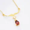 Hängen MHXFC Wholesale European Fashion Female Party Wedding Gift White Red Water Drop Zircon Real 18kt Gold Pendant Necklace NL158