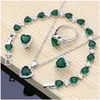 Bracelet Necklace Sets Fashion Women 925 Sterling Sier Jewelry Heart Gem Emerald White Topaz Fine Bridal Earrings Drop Delivery Dhoks