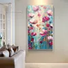 Fiori colorati al 100% dipinto ad olio fatto a mano su tela blu dipinto di fiori di arte della parete dipinto di paesaggio floreale per decorazioni per la casa