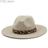 Wide Brim Hats Bucket Hot suede womens leopard with Fedora hat in winter and autumn elegant triad Trilby Felt Homburg church jazz 55-58CM yq240407