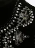 Frauenwesten Frauen Vintage Blumensticke Pailletten kurze Weste Jacke Damen O Hals ärmellose Tops 2024 Freizeit Samt Taillecoat
