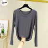 Dames T -shirts Pulabo Modaal bodem shirtveer en herfst Lagle mouw Lace Slim Slim dunne kleding T -shirt