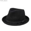 Cappelli larghi secchio classico classico da uomo Sinatra Mens Black Felf Feelt Trilby Fedora HAT Short Dad - taglia 58 cm YQ240407