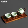 Teaware Sets Wood Firewood Burn Mark Glaze Blessing One Pot Two Cups Gift Tea Set Matching Bamboo Tray Box Package Mini