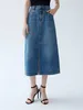 Rokken vrouwen voorste spleet spleet denim midi rok vintage katoen 2024 lente vrouwelijke mode hoge taille lang jupe