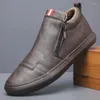 Scarpe casual in pelle maschile inverno caldi stivali a pedale britannici High Top Tide Shoes#22452