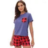 Accueil Vêtements Femmes Coton Nightwear Imprimé pyjamas Deux pièces Sleep Sleed Summer Summer Sheeve Shirtshorts Suit O-Leck Sleepwear Vêtements