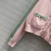 2024 Early Spring New Women's Pink Green Contrast Stripe Pocket Fashion Casure Cashmere Hooded dragkedja kort kappa