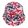 Breda randen hattar hink sommarflaggan union jack dubbelsidig hatt kvinnor panama utomhus vikande sol unisex hip hop q240403