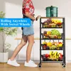 Plates Basket For Kitchen 5 Tier Large Pull-out Wire With Wood Top And Wheels Storage Cart Fruit Vegetable Onions