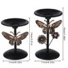Świecowe uchwyty filarowe uchwyt na wystrój metalowy zestaw 2 stołowych elementów stojak stojak dekoracyjny cokoł vintage motyl i