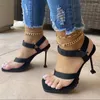 Dress Shoes Women's High Heels Square Toe Solid Buckle Roman Sandals Fashion Stiletto Sexy Comfortable Beach Zapato Tacon Mujer