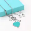 Designer Brand Tiffays Heart shaped Key Accessories Necklace Gold Womens Green Drip Oil Set Earrings Pendant No