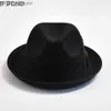 Brede rand hoeden emmer heren wollen blend fedoras hoed en veer Britse stijl trilby jazz panama feest bruiloft sombreros de mujer yq240407