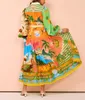 2024 Denizaltı hindistan cevizi ormanı baskı flip yakalı yeni kadın tasarım elbisesi, bel sarılmış uzun kollu elbise, yaz stili