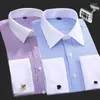 Herren lässige Hemden M-6xl Baumwolle französische Manschetten Business Langarm Shirt Stripes Komfortable Standard Elegant formelle Manschettenknackung