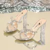 Sandaler Fairy Gentle Wind-! Crystal High Heel med Summer Square Headed and Transparent Water Diamond Stripe