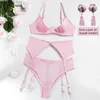 Ensemble sexy Ellolace Lingerie érotique kit de soutien-gorge ouvert Push up Sexe Sensual Underwear 3 pièces Carth Crootless Pantes Garter intime L2447