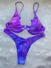 Women's Swimwear Sexy Triangle Bikini 2022 Holographic Blue Push Up Extreme thong Swimwear Brazilian Bandage Swimwear Mini Bikini Swimwear J240403