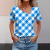 Camicette da donna in forma regolare t-shirt t-shirt elegante colletto di inclinazione a quadri per donne Pullover a manica corta sciolta con estate