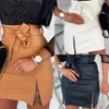 BaoZhuo Sexy Womens PU Leather Skirt Spring Summer Front Split Pencil Midi Skirts Elegant High Waist Sheath 240403