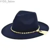 Chapeaux à bord large seau Fedora chapeau femme trilby laine chaude de couleur perle top jazz derby yq240407