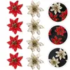 Flores decorativas 24 brillo navideño Poinsettia Picks artificiales Tallos adornos de árboles para coronas de bricolaje guirnalda