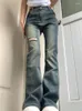 Женские джинсы разорванные женщинами узкая осенняя винтажная уличная одежда высокая талия Y2K шлишка корейская мода вымыта вспыльчивые брюки для всех матчей