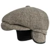 Gierige rand hoeden ht3336 herfst winterhoed dikke warme heren baret vintage wol dad ivy achthoekig nieuws jongens flat q240403