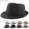 Breda brimhattar hink herr fedora hatt trilby kubansk sol panama kort blommig sommar yq240407