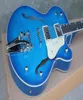 Factory Custom Hollow Blue Electric Guitar med Flame Maple VeneerTremolo Systemcream Binding Can anpassas1672160