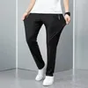 Men's Pants Solid Color Trousers Loose Straight Drawstring With Elastic Waist Pockets Breathable Ankle Length For Daily