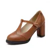 Chaussures habillées Vintage Toe Round Femmes pompes noires talons hauts Lady épaisse avec des sandales féminines simples pointues printemps 33-42