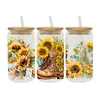 Window Stickers UV DTF Transfer Sticker Sunflower för 16oz Libbey Glasse Wraps Cup Can DIY Waterproof Easy to Using Custom Decals D1934