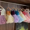 Summer Kids Girl Dress Sling ärmlös puffy kjol Suspender Gaze Princess Ballet Utför Tututu kjol H4500 240325