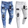 Jeans masculin 2022 Jean élastique serré jeans de motard en détresse jeans imprimé détruit trou ultra mince jeansl2403