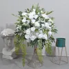 Flores decorativas de luxo vegetais verdes bolas de rosas geométricas coluna romana coluna floreira de flores decorada com artificial