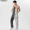 2023 MĘŻCZYZN SUARKI DRUKOWANIE Patchwork Slevevear Streetwear Summer Selpever Rompers Mode Męskie paski kombinezon S5xl Inderun 240401